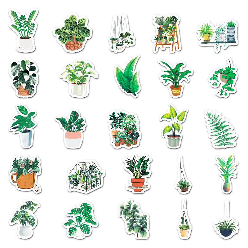 Wholesale 50pcs Cartoon Green Plant DIY Decorative Stickers